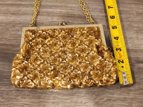Magid Gold Hand Perlen Abendtasche Clutch Handtasche Strass Kiss Lock * KOSTENLOSER VERSAND - Bild 2 von 5