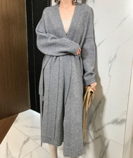 Womens Cardigan Cashmere Blend Solid Knitted Long Belt Outwear Sweater Coat