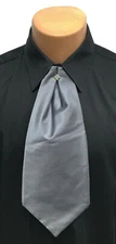 Grey Dark Silver Cravat with Tie Pin Pre-Tied Ascot Necktie Victorian Costume
