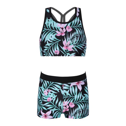 Kid Girls Swimsuit Printed Rash Guard Tankini Sport Crop Top + Swim Shorts Beach - Picture 39 of 60