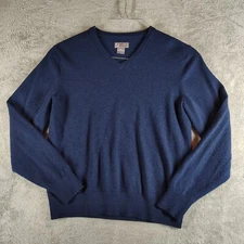 JCP Women’s Medium Extra Fine Merino Wool V-Neck Sweater Long Sleeve Navy Blue