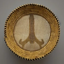 Vintage Coiled primative basket, Sifting Winnowing, hand woven, Pacifinorthwest