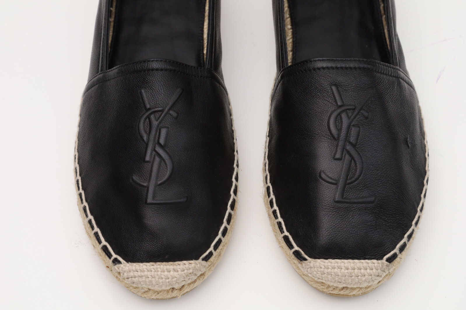 Yves Saint Laurent YSL slip on in pelle nera espadrilla taglia 7 (EU 37)