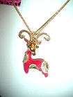 Betsey Johnson RED GOLD Enamel Crystals RAM Big Wavy Gold HORNS NECKLACE-NWT