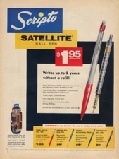 Writes up to 2 years without a refill Scripto Satellite Ballpoint Pen ad 1958 L