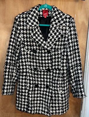 Esprit Wool Blend Houndstooth Black and White Double Breasted Coat Size L Womens
