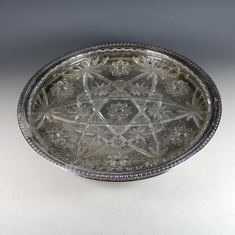 复古镀银懒人苏珊带玻璃插入,银盘托盘 — 第 2/4 张图片