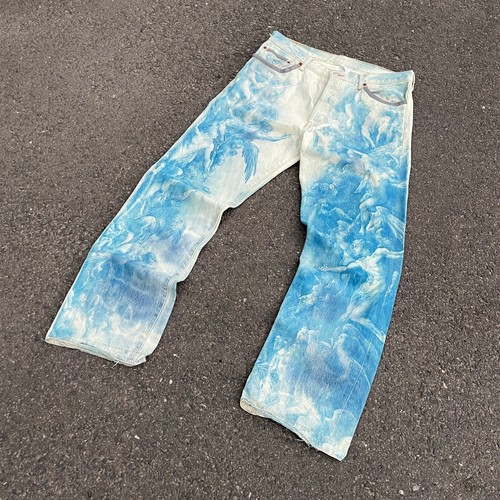 Jeans Levi’s 501 personalizzati 36x30 con stampa rinascimentale blu - Streetwear Grunge Y2 - Foto 4 di 10