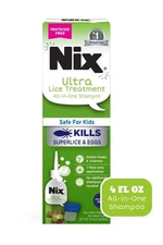 Nix Ultra Super Lice Treatment, All-in-One Shampoo, 4 fl oz & Lice Removal Comb