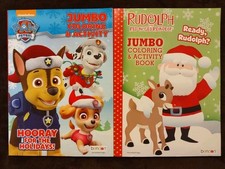 Lot of 2 Holiday Jumbo Coloring  Activity Books Rudolph Paw Patrol