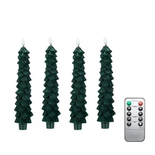 4 Pack Green LED Flameless Christmas Candles, Remote Controlled, 9 Inches Tall