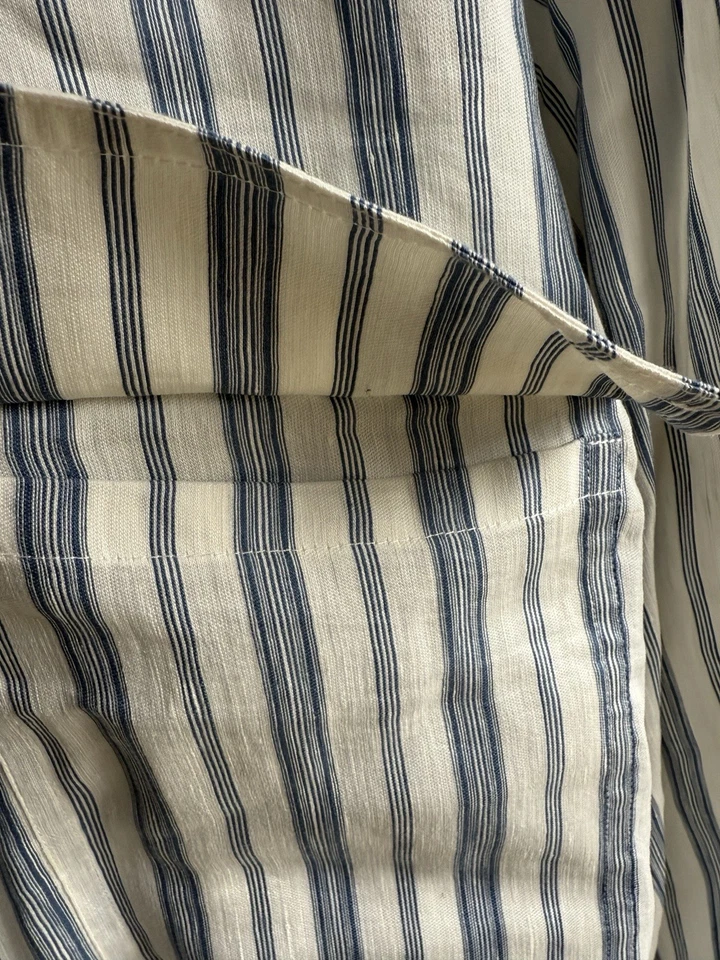 Camisa a Rayas Azul Blanco Cuello Alto Mezcla de Lino Azul Cuello Nuevo sin Etiquetas Pequeña Foto 4 de 4