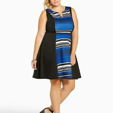 Torrid Dress Womens Size 1 1X Striped Scuba Skater Blue Black White New