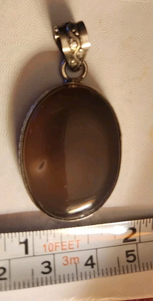 Vintage Sterling Silver 925 Milky Agate Pendant Artisan Setting - Image 4 of 4