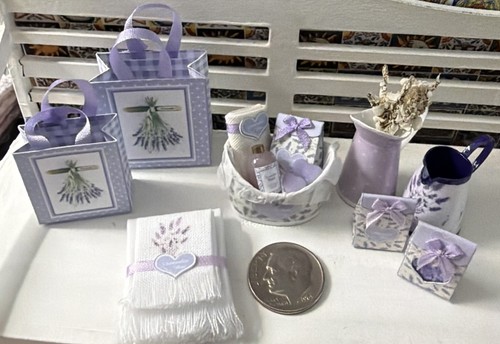 1:12 Dollhouse miniatures bath and perfume lavender gift set - artisan made