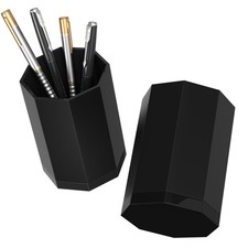 Black Desk Pen Holder - Octagonal Pencil Holder with 10mm Base, Acrylic Desk ...