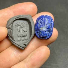 Ancient Egyptian Lapis Lazuli intaglio Seal old Scarab Amulet Stone Stamp Bead