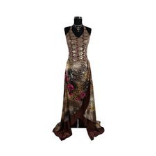 Vintage Y2K Halter Lace Evening Gown Leopard Rose Print Fairycore Gothic Prom