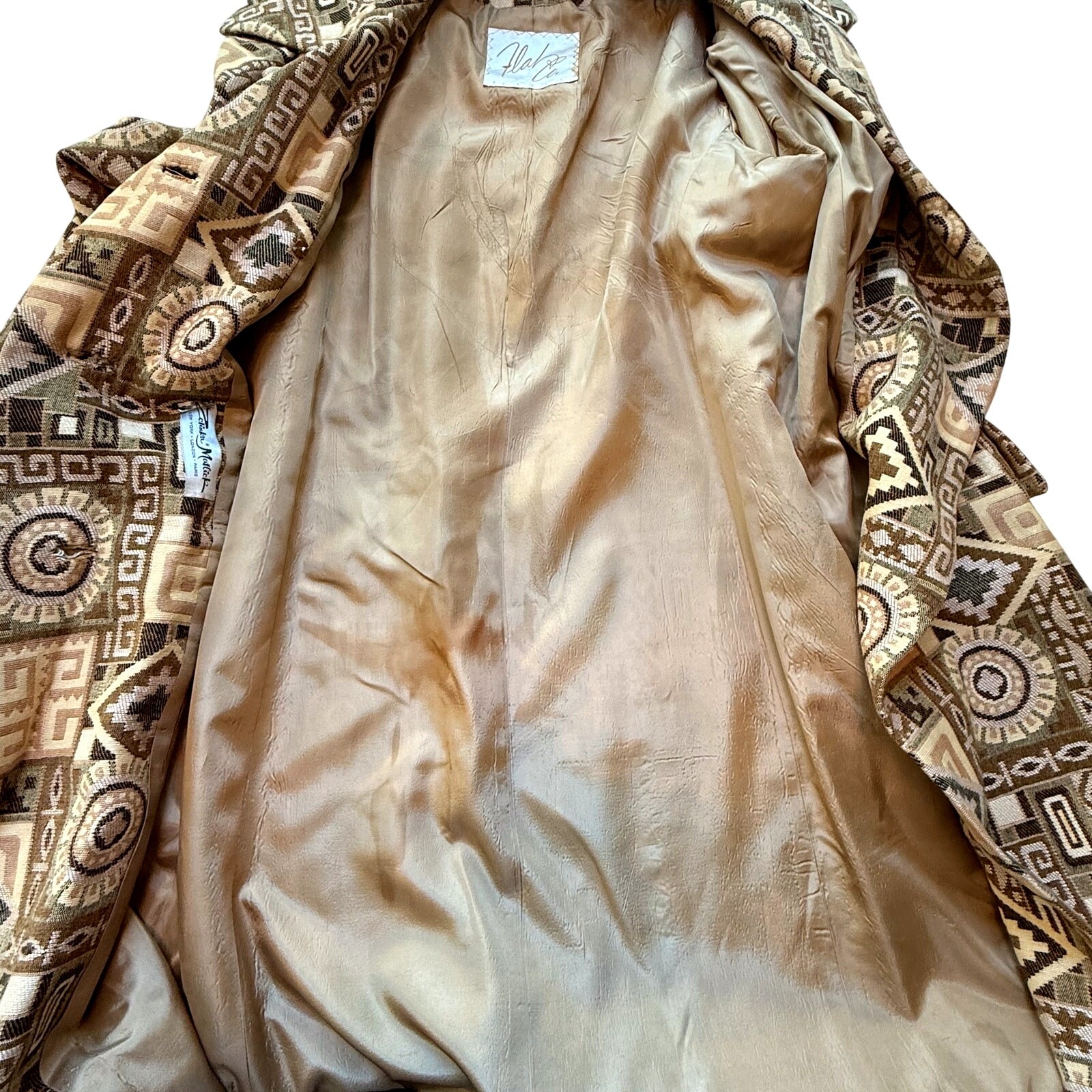 VTG 50s Tapestry Coat Womens sz M Brown Yellow Flah Co Zelinka Matlick Boho image 2