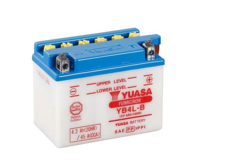 Batterie YUASA YB4L-B conventionnelle sans acide pour scooter 50cc 12V 4Ah