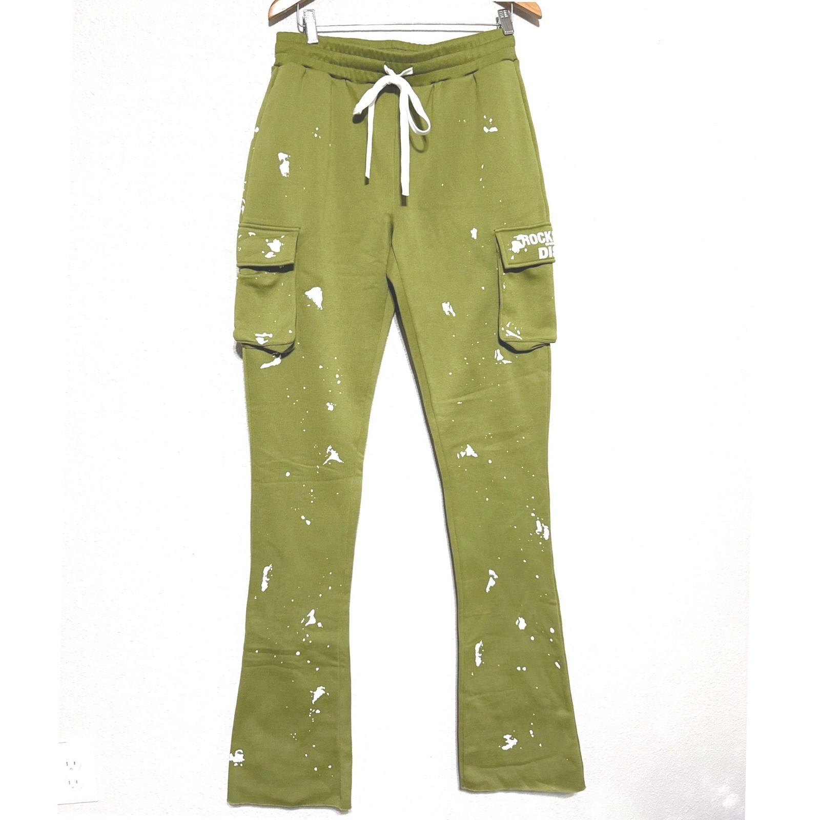 Rockstar Original Dist Womens XL Green Paint Splatter Stacked Cargo Sweatpants image 2