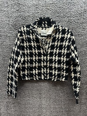 Sandro Bree Jacquard Houndstooth Long Sleeve Short Coat Black Womens Size 1