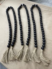 3  50  Wood Bead Garland with Tassels Decorative Beads Black- Farmhouse Boho