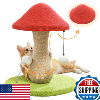 PETEPELA Mushroom Cat Scratching Post w/Sisal, Large Stable Base, Toy Ball