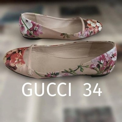 Rare GUCCI Floral Flats Size 34 EU 21.5cm Women Botanical Shoes Made in Italy