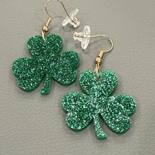Four Leaf Clover Dangle Earrings Green Filigree Lucky St Patricks Day Jewelry