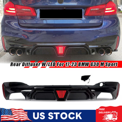 Gloss Black For BMW 2017-2023 G30 G38 540i M Sport Rear Diffuser W/LED Light