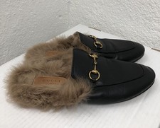 GUCCI Princetown Mule Horsebit Leather Fur Loafer Black EU 38 US 8 M66