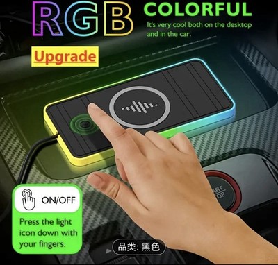  Car Wireless Charger Pad RGB LED Fast Charging Qi Compatible for iPhone Samsung