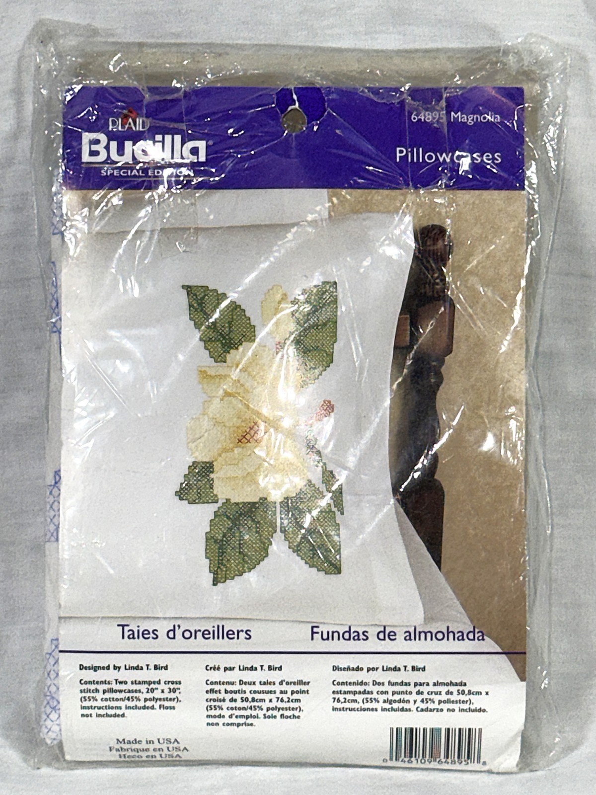 Bucilla Magnolia 2 Stamped Cross Stitch Pillow Cases Special