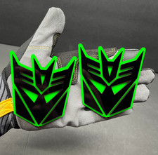2x Decepticon Transformer Mask Car Fender Badge Emblem Black On Green Decal 2x Decepticon Transformer Mask Car Fender Badge Emblem Black On Green Decal