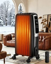 Oil Filled Radiator Heater,1500W Space Heater Large Room with Thermostat, Ove...