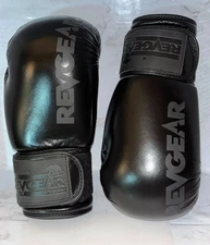 14oz Revgear Black Elite Leather Boxing Gloves ~ #129003
