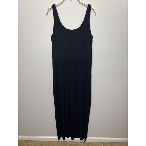 Commando Black Maxi Dress Medium Sleeveless Drawstring Waist Slit Pockets Modal - Picture 8 of 13