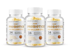 3 x Raw Probiotics 100 Billion CFU Potency Digestive Immune Health 360 Capsules