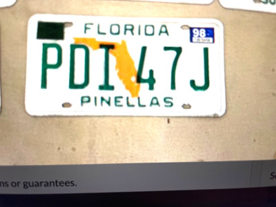 1987 Florida Automobile License Plate -062 JPH - PINELLAS COUNTY-PDI 47J vintage