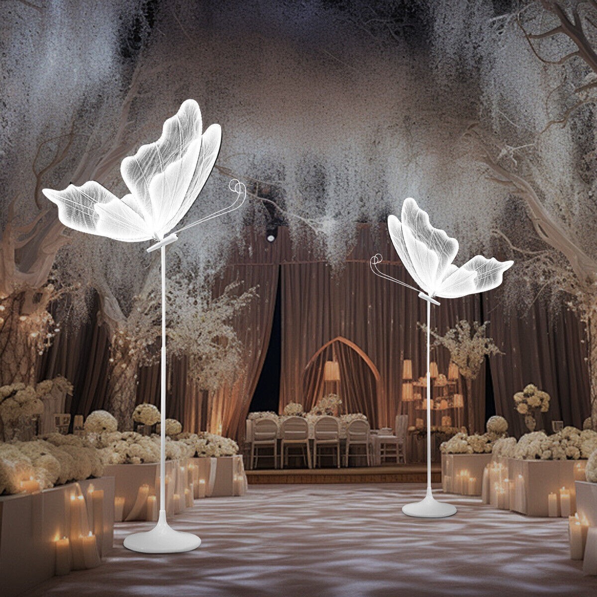 2PC White Butterfly Floor lamp Romantic Decoration Party Atmosphere Props
