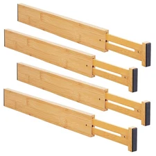 Bamboo Drawer Organizers 4 Pack, 17-22" Adjustable Spring Loaded Dividers for...