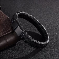 Mens Braided Surfer Wristband Leather Bracelet Bangle Wrap Wristband
