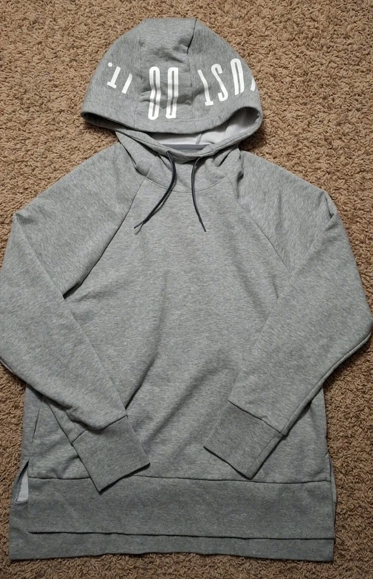 Nike Dri-FIT Therma Hoodie Mens Side Slit Spell Out Hood Gym Training Gray Med