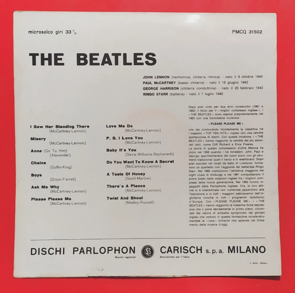 THE BEATLES (33 RPM - ITALY) PMCQ 31502 "THE BEATLES" (RARE 1° BRIGHT RED LABEL) - Imagen 2 de 4