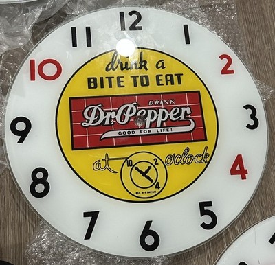 Antique Drink A Bite To Eat Dr Pepper Clock Face Glass 14 5/8  Across