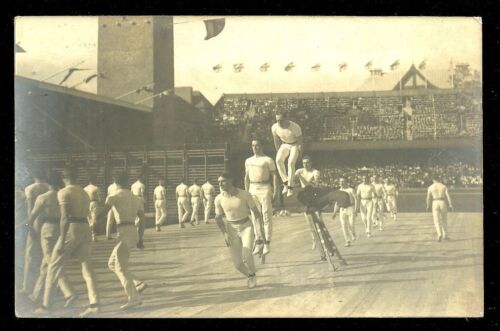 1912 Olympic Games rppc Gymnastics Vault Stadium Sweden stamp - Picture 2 of 3