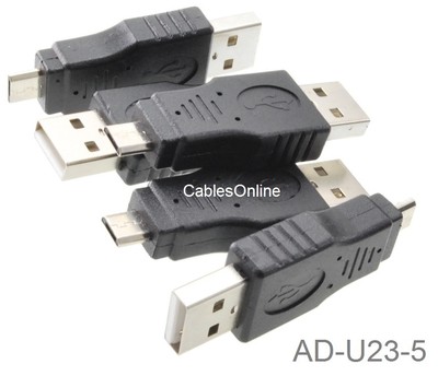 5-Pack USB 2.0 A-Type Male to Micro-B Male Adapter, CablesOnline AD-U23-5