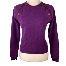 Retro Michel Klein Wool Angora Sweater S Purple Buttons Pullover Long Sleeves