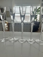 (6) Bohemia Crystal Crystalex Cordial Apertif Glasses Airtwist tall stem, 8 5/8”